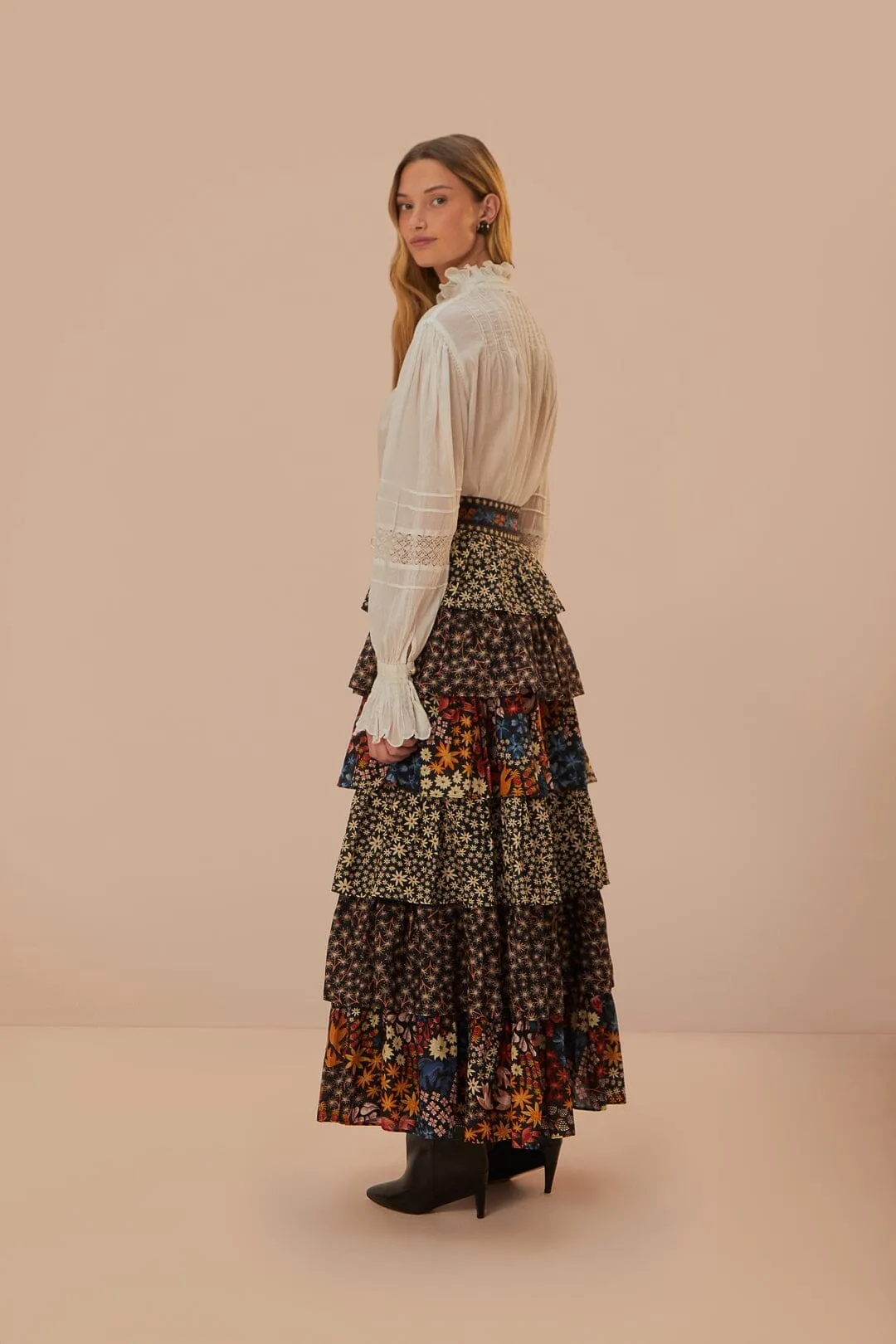 Modern Design Floor Length Black Jujus Garden Midi Skirt