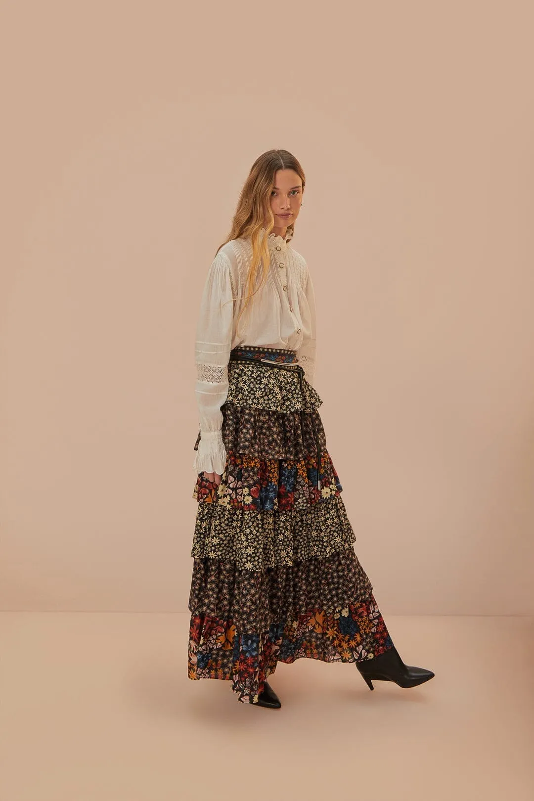 Black Jujus Garden Midi Skirt All Season Wear Contemporary Brand