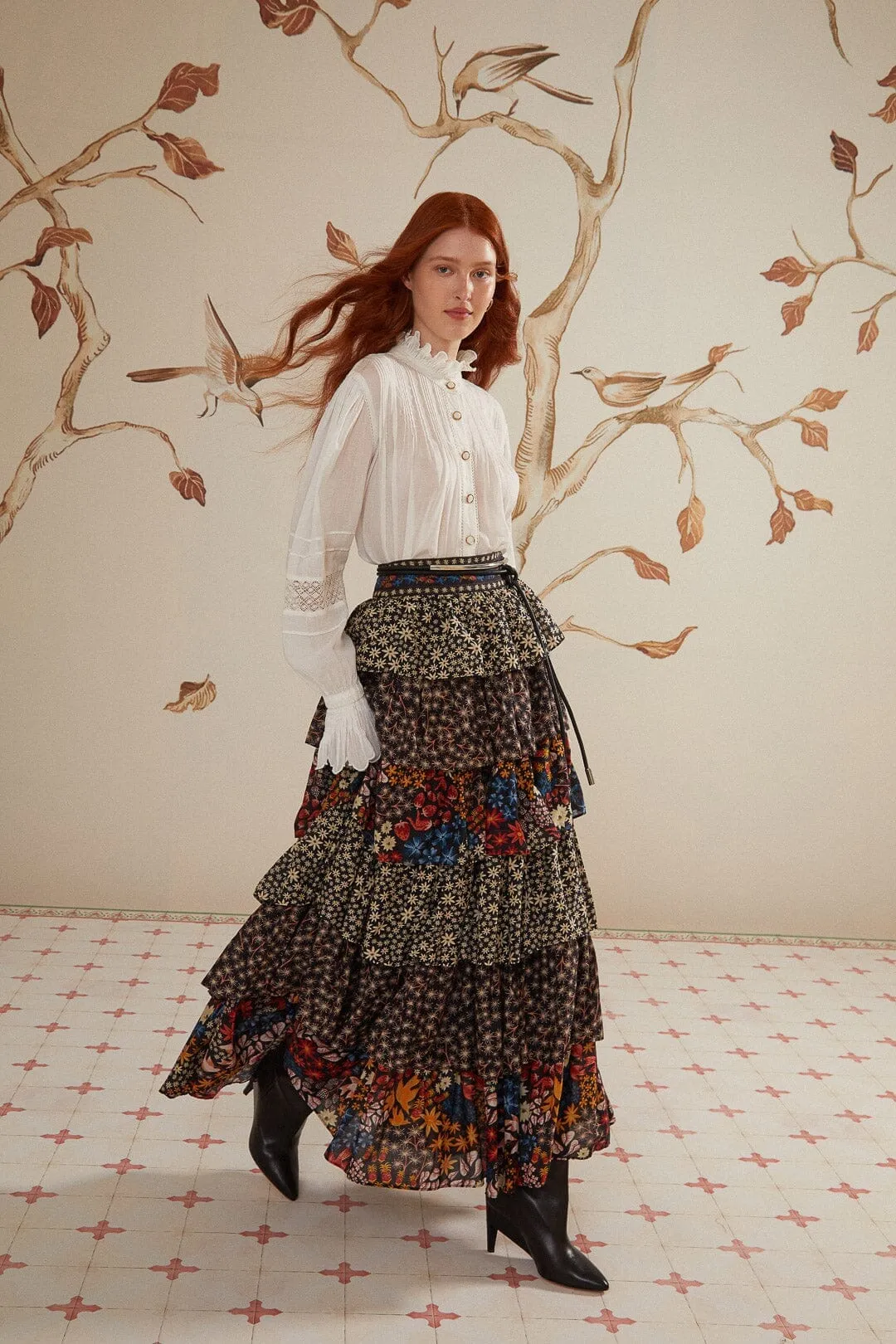 Black Jujus Garden Midi Skirt Fashion Detail Print Mix