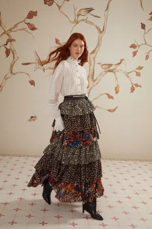Black Jujus Garden Midi Skirt Fade Resistant