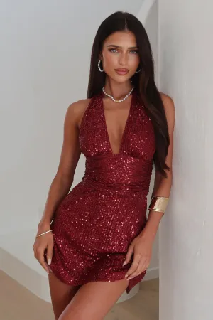 Harper Sequin Mini Dress - Burgundy Glitter Mode Playful youthful dress