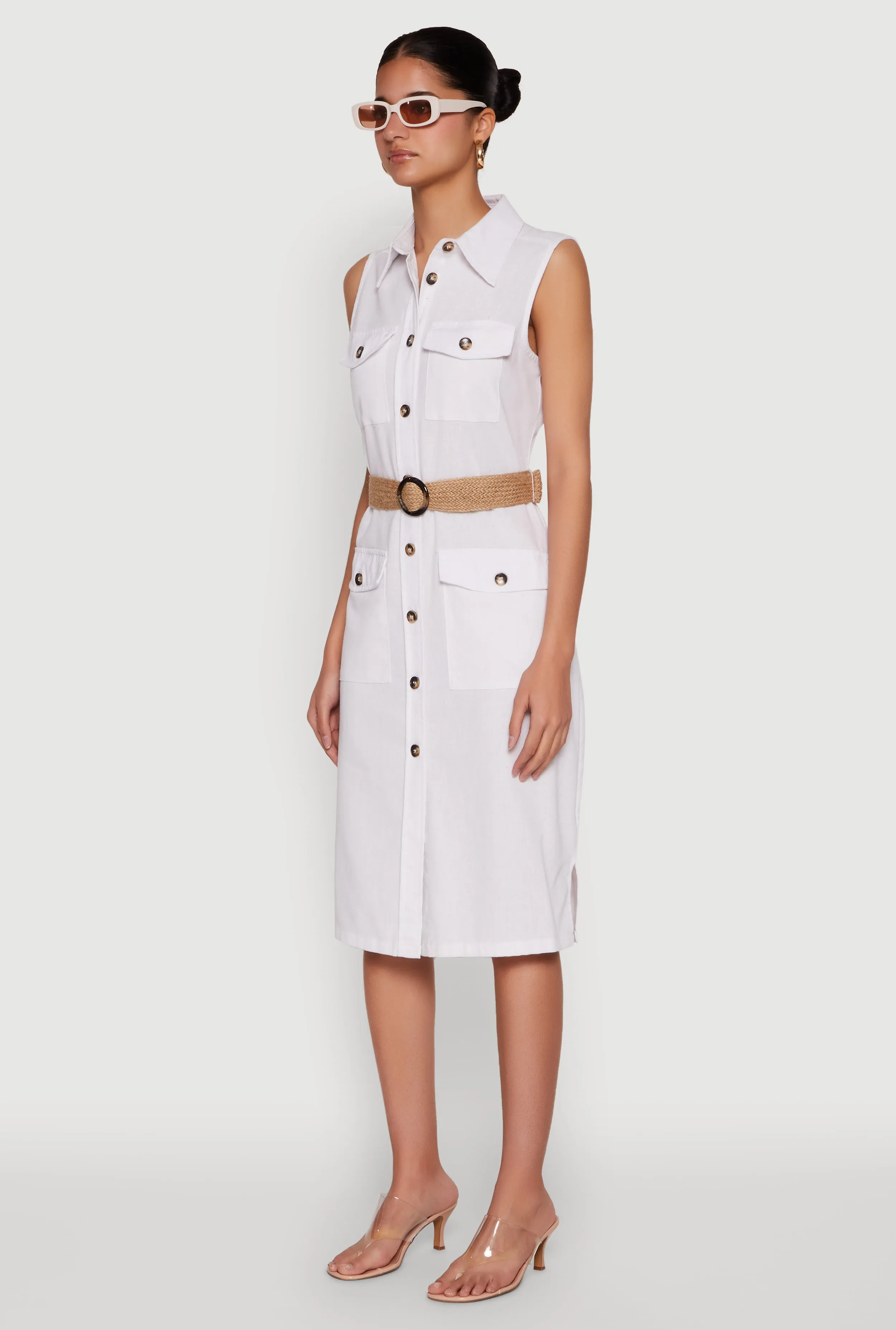 Smart and Stylish O Ring Belted Sleeveless Utility Dress