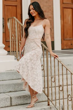 Refined Charm High Low Floral Jacquard Maxi Dress (Blush) Relaxed Appearance