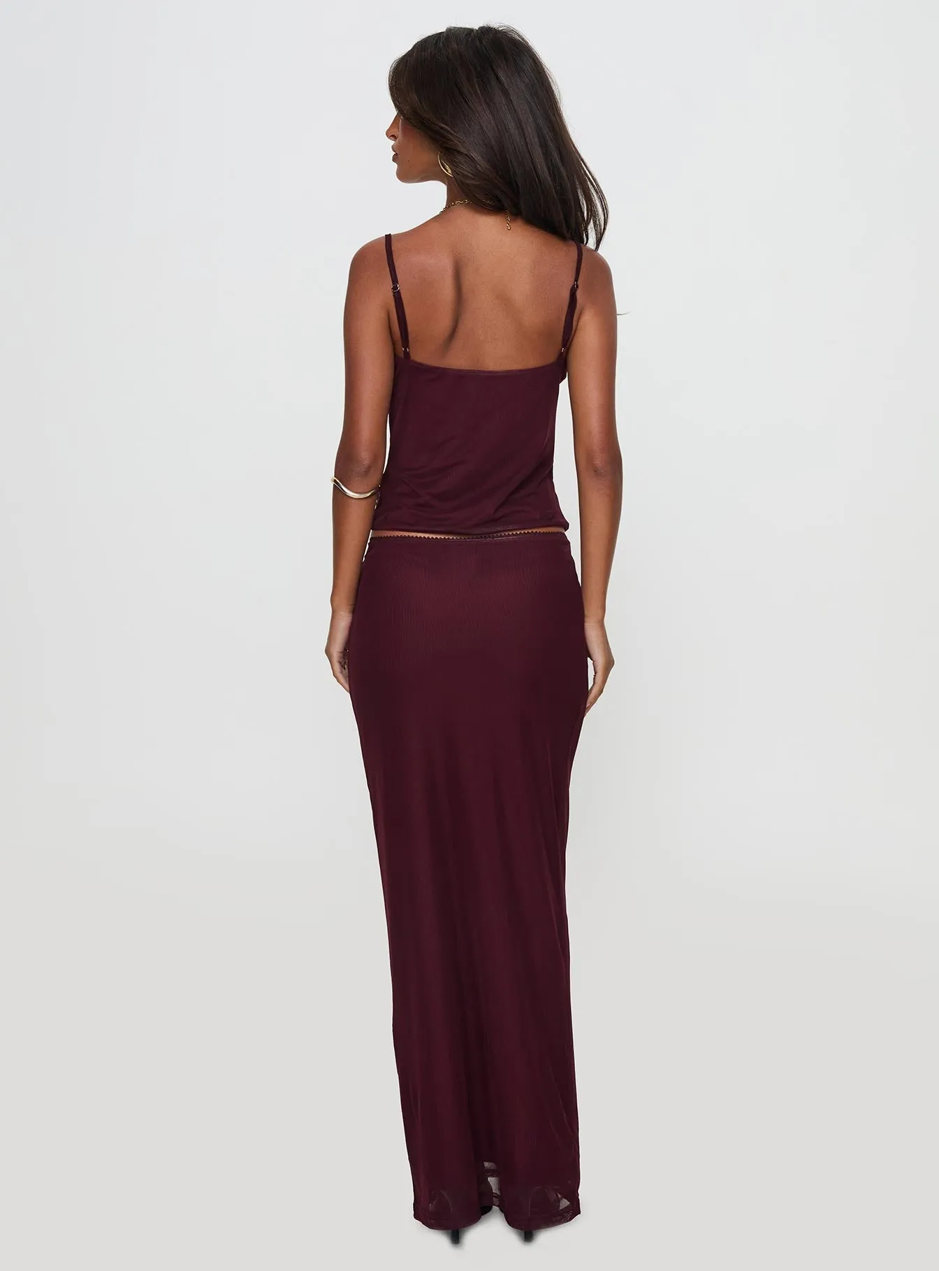 Quick Dry Technology Trend Ready Reiko Lace Trim Tie Front Maxi Set Burgundy