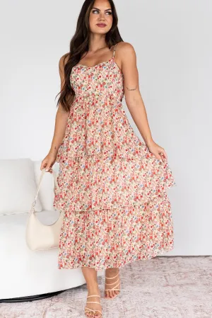 Feels Like Love Tiered Floral Midi Dress (Cream Multi) Shadow Play Low Maintenance
