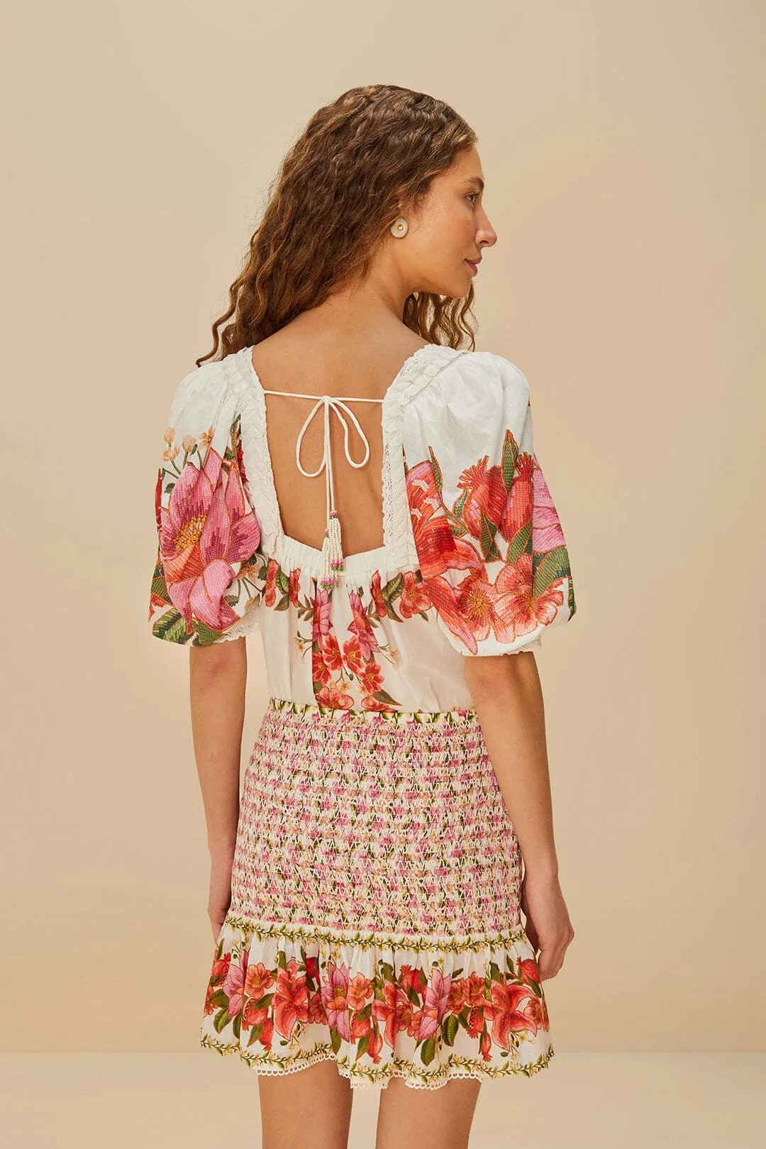 Off-White Summer Fruit Mini Skirt Frayed Finish Cruise Attire