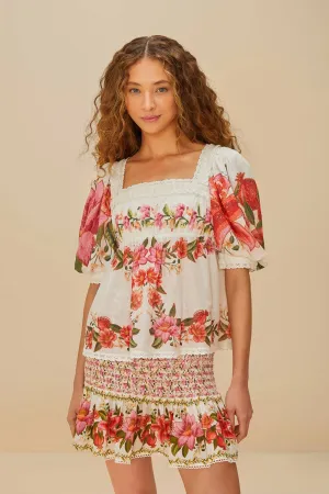 Asymmetrical Cut Resort Vacation Off-White Summer Fruit Mini Skirt
