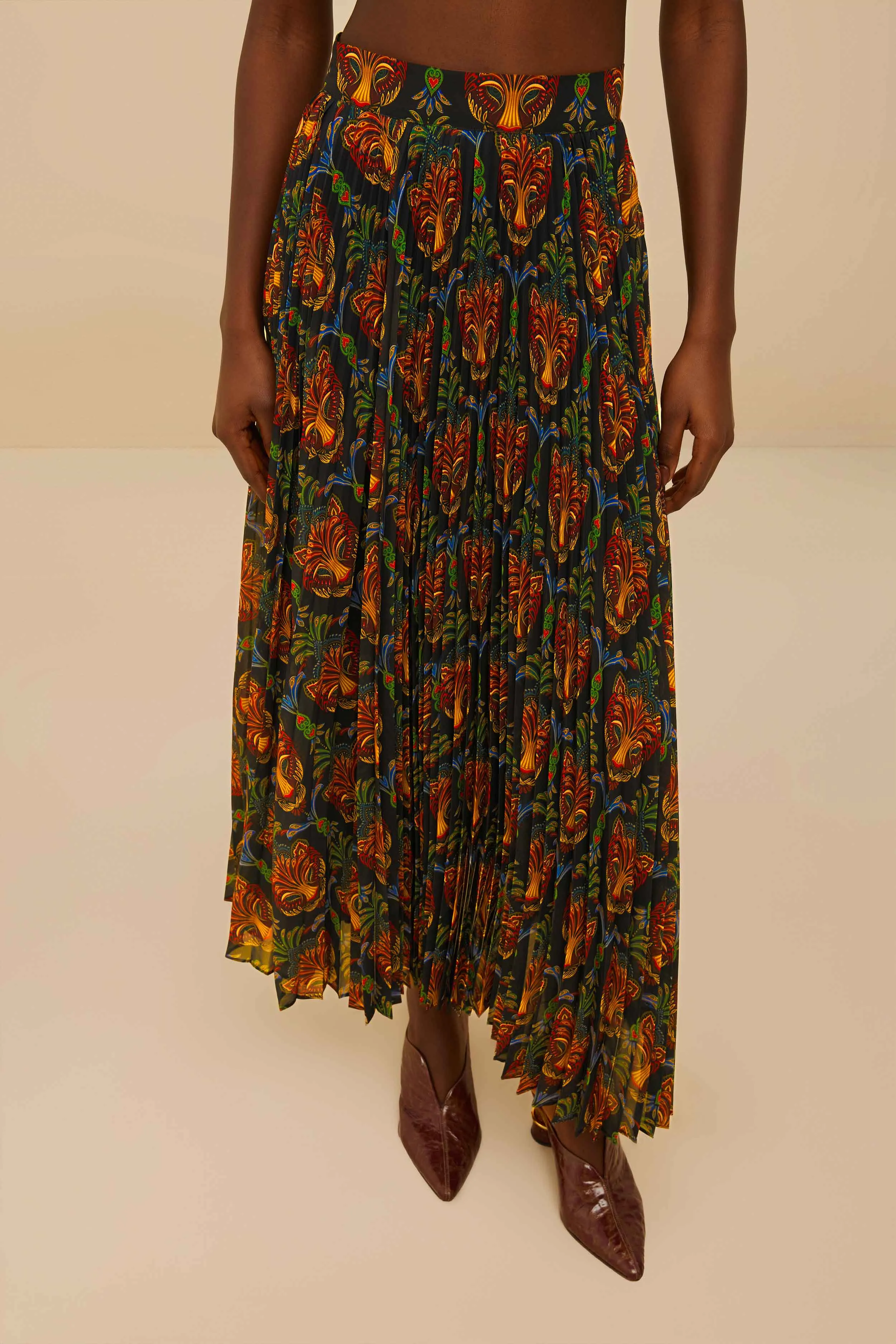 Black Boho Panther Pleated Maxi Skirt Minimalist fashion Daily Mood