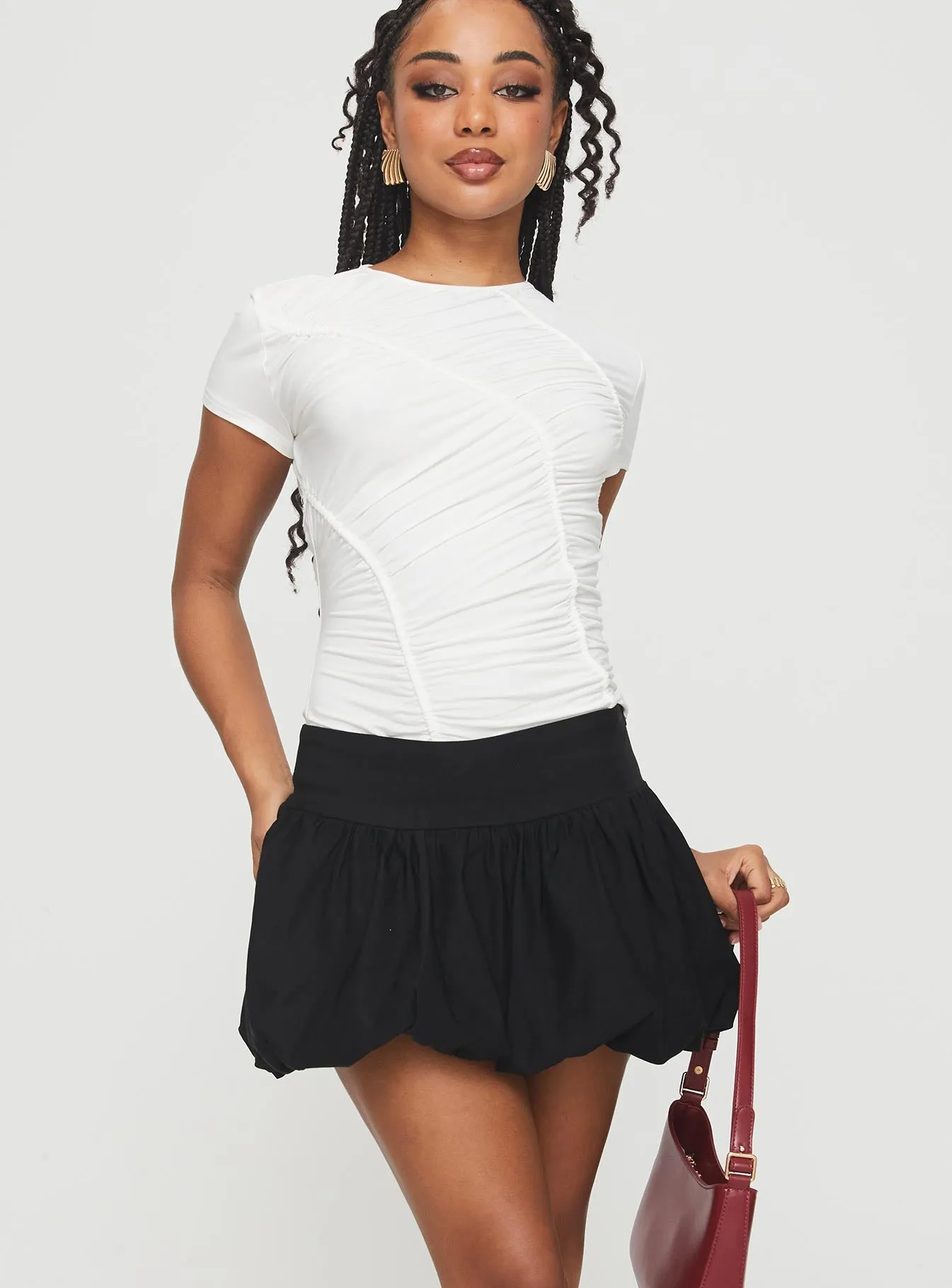 Mersale Bubble Hem Mini Skirt Black Chic Appeal
