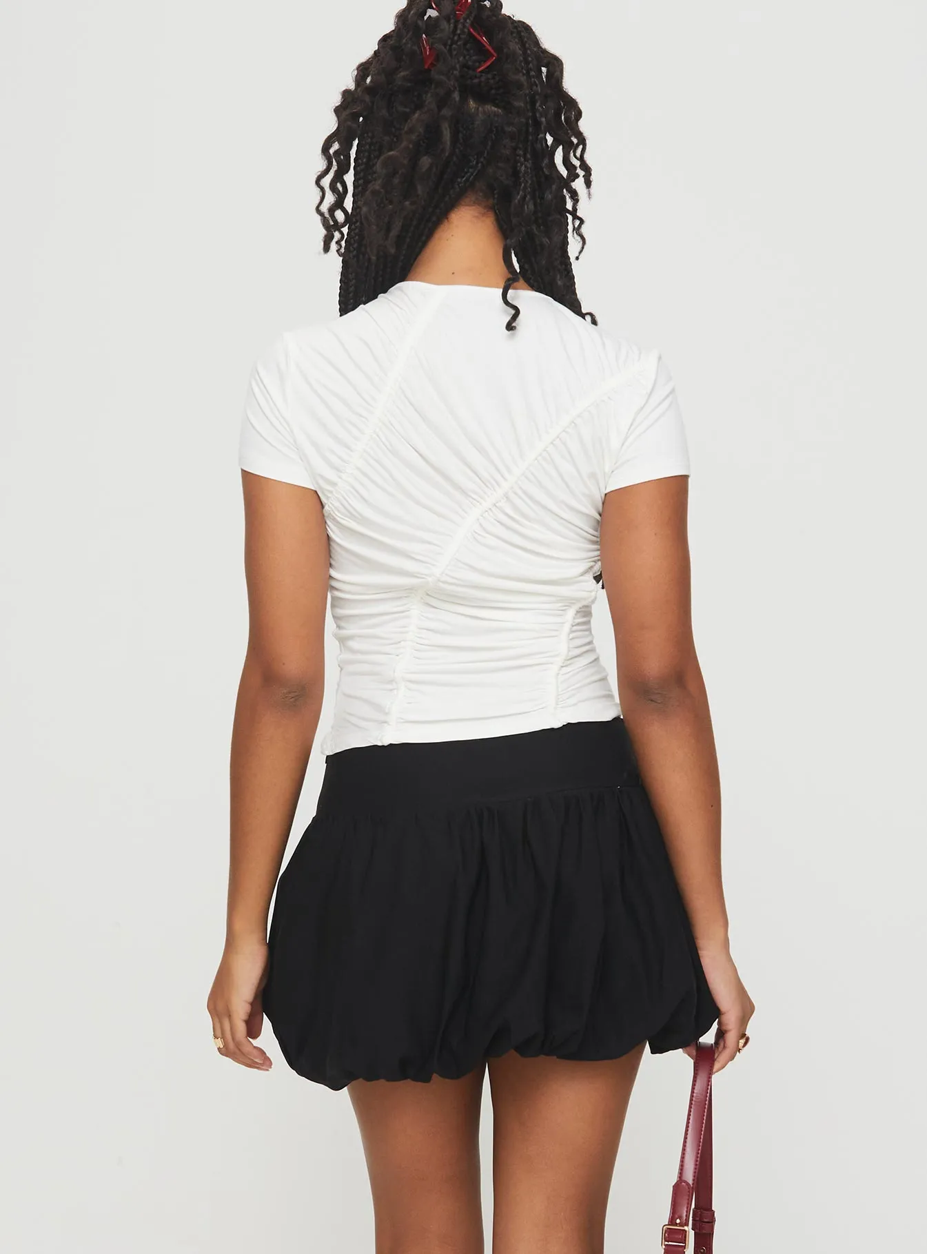 Mersale Bubble Hem Mini Skirt Black Embossed Detail