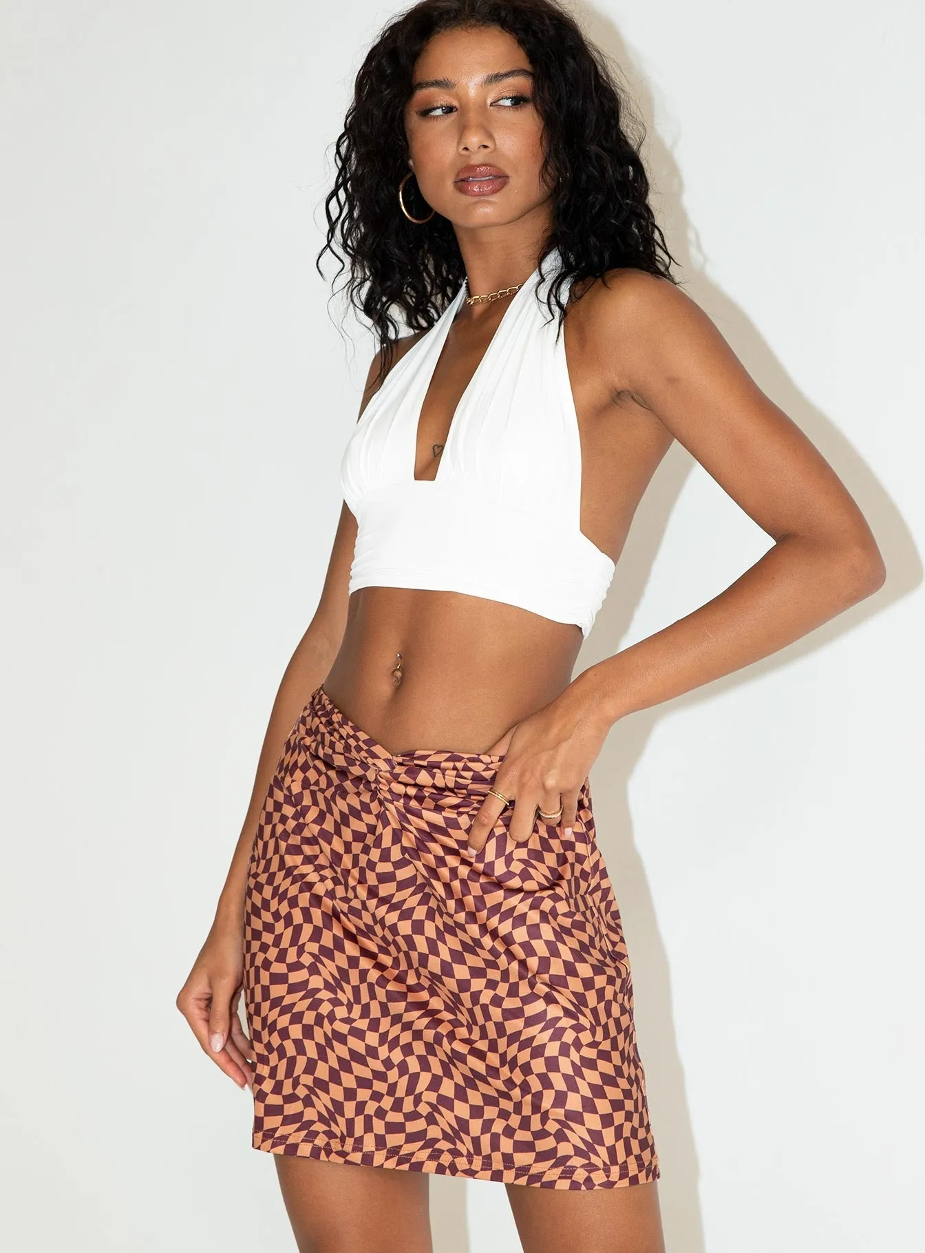 Meredith Swirl Wrap Mini Skirt Hygienic Coating