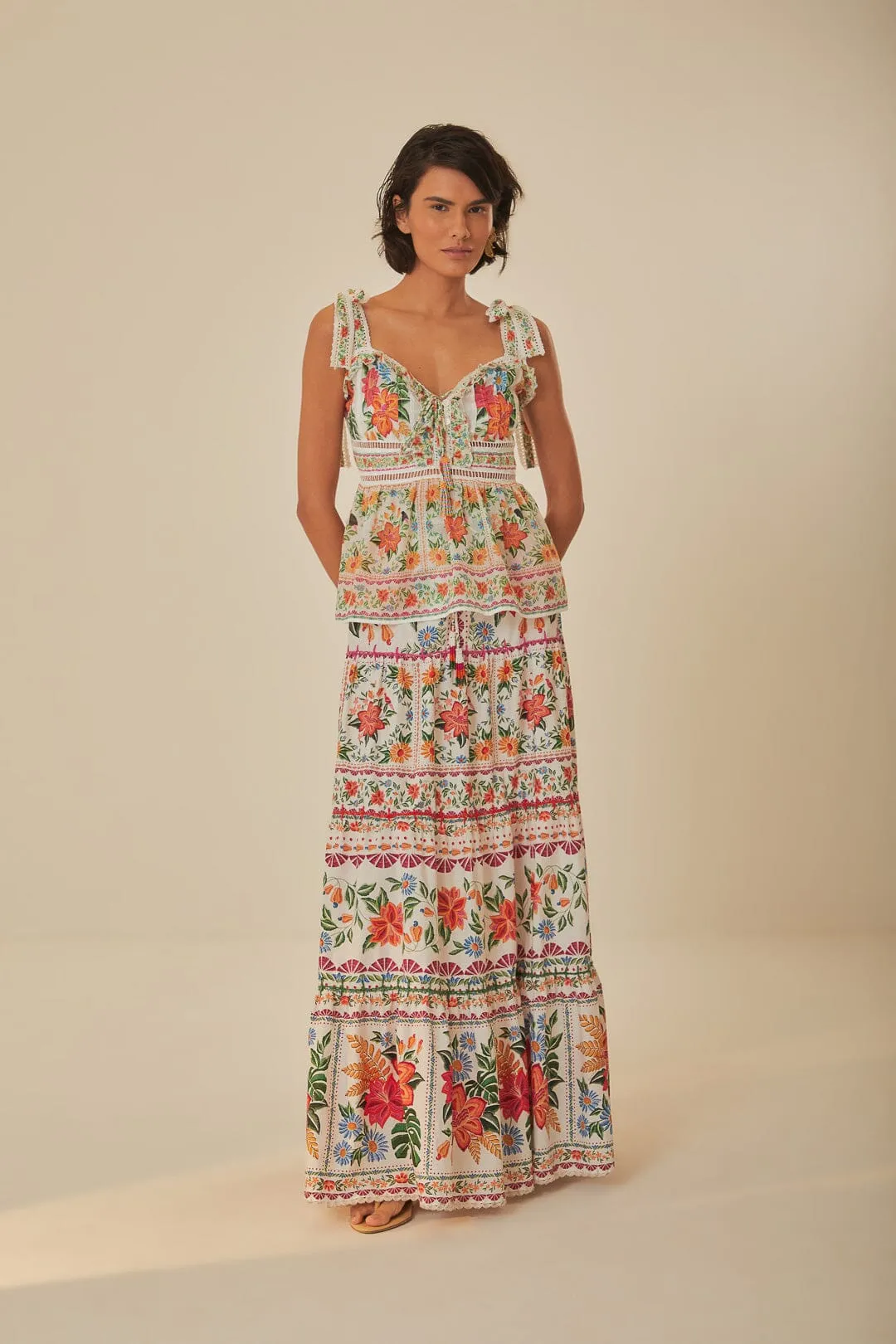 Off-White Bloom Garden Maxi Skirt Fold Over Design Petite Fit