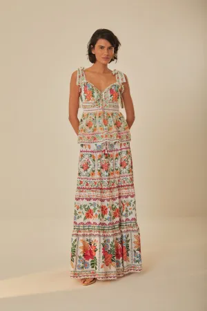 Off-White Bloom Garden Maxi Skirt Fold Over Design Petite Fit