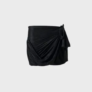 Recycled Material Cool Mood Siedres Tie Detailed Jersey Wrap Mini Skirt - Black