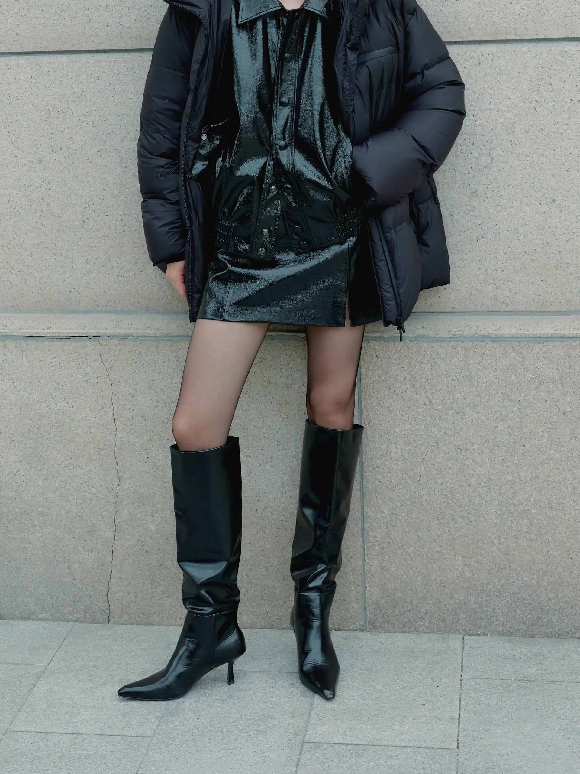 Slit Detail Leather Skirt City Tones
