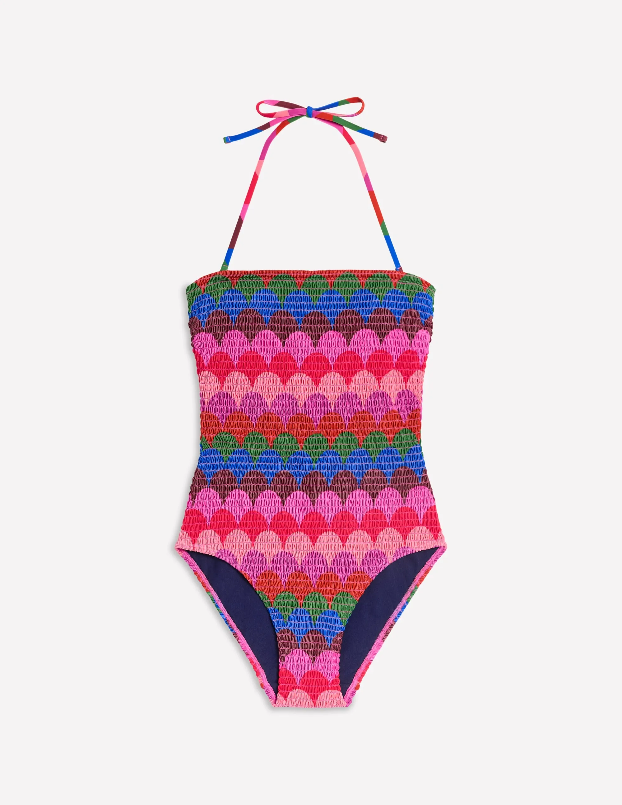 Milos Smocked Swimsuit-Multi, Scallop Stripe African Bold