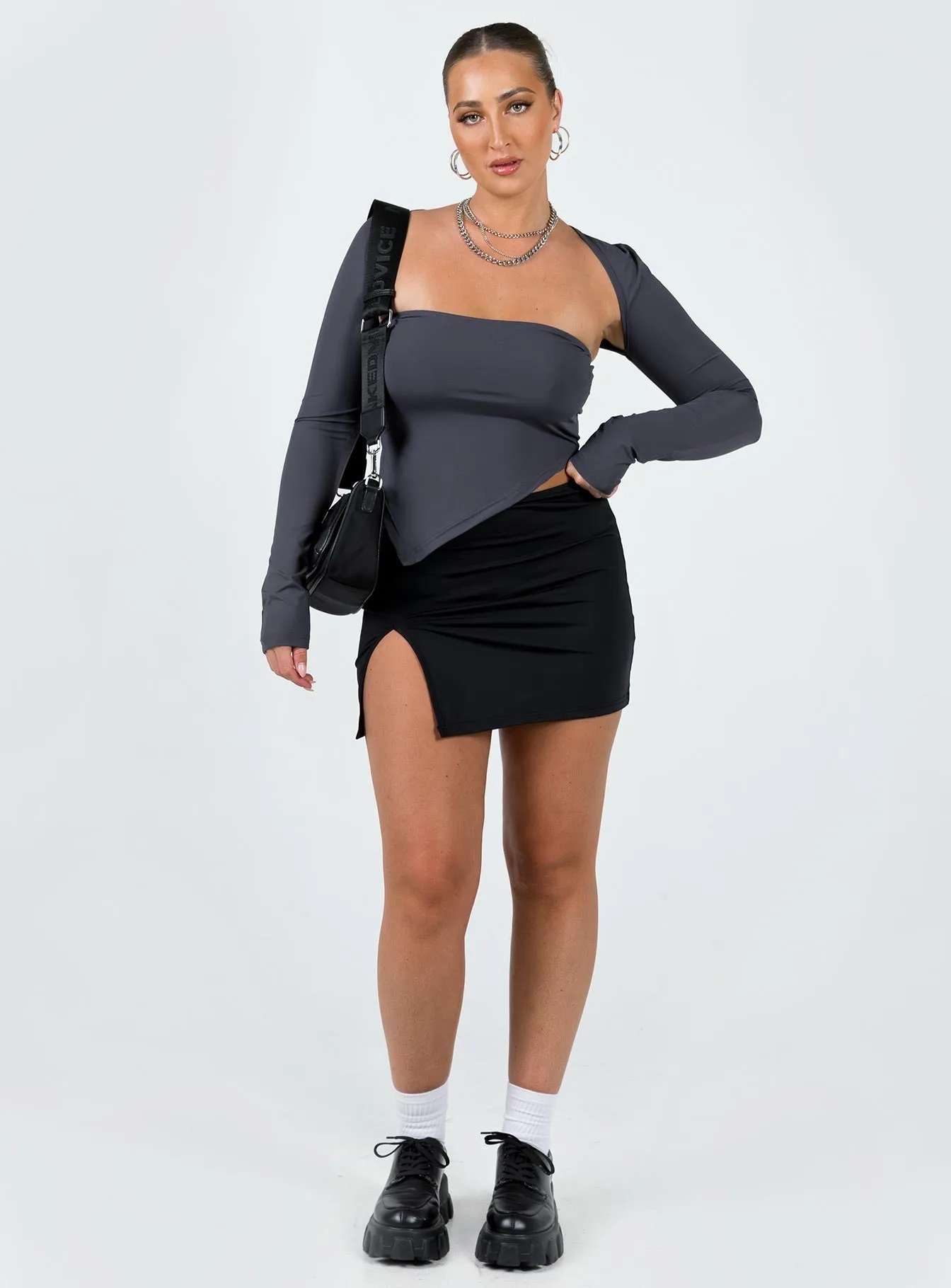 Crisscross Details Quick Wear Lowell Mini Skirt Black