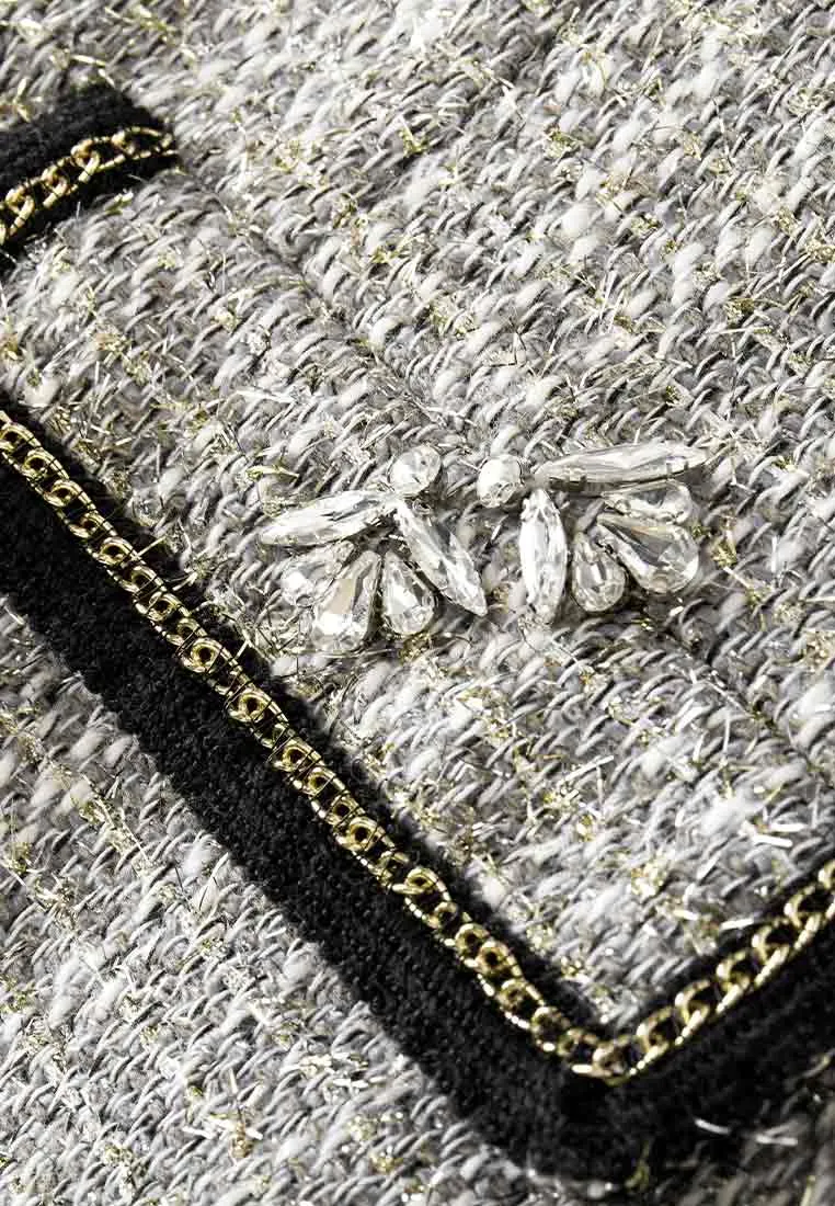 Gem-detail Square Collar Pocket Dress MachineWashable Fabric