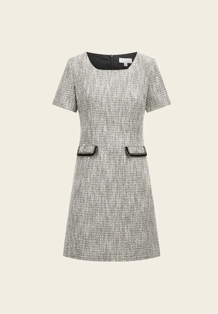 Gem-detail Square Collar Pocket Dress Trend Glow Sharp Cut