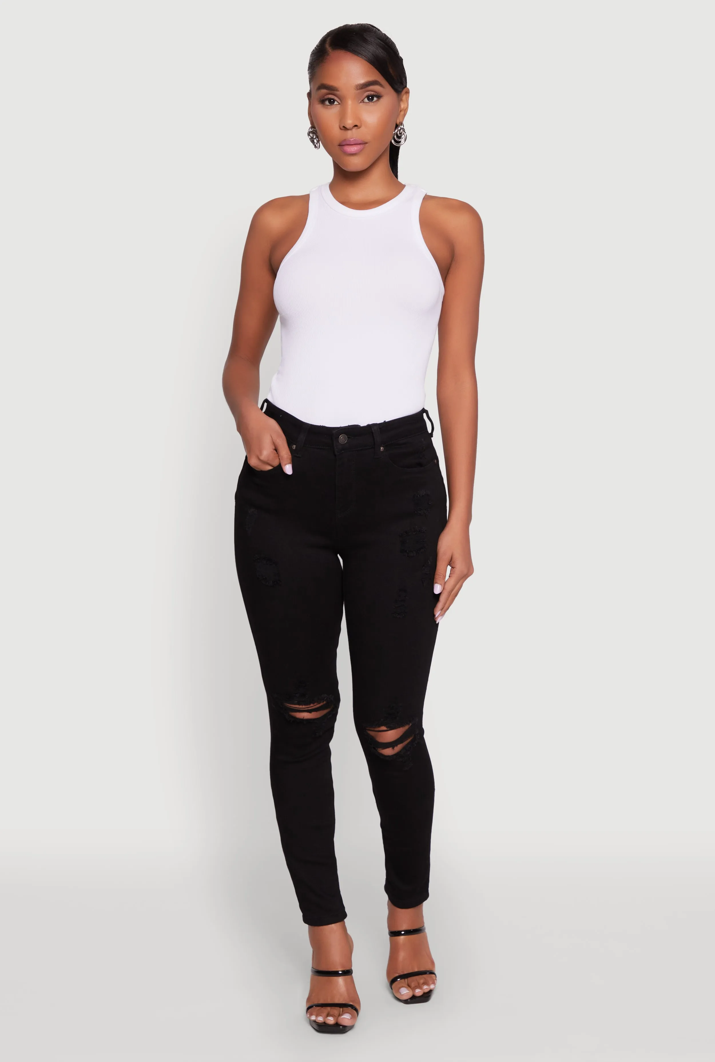 Movement Friendly WAX Distressed Skinny Jeans