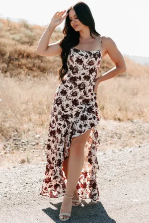 Deep Desires Sleeveless Floral Maxi Dress (Cream/Burgundy) Shell Shine Stitch Glow