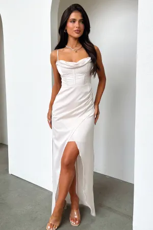 Brick Glow Canal Side Aiana Satin Maxi Dress - Champagne