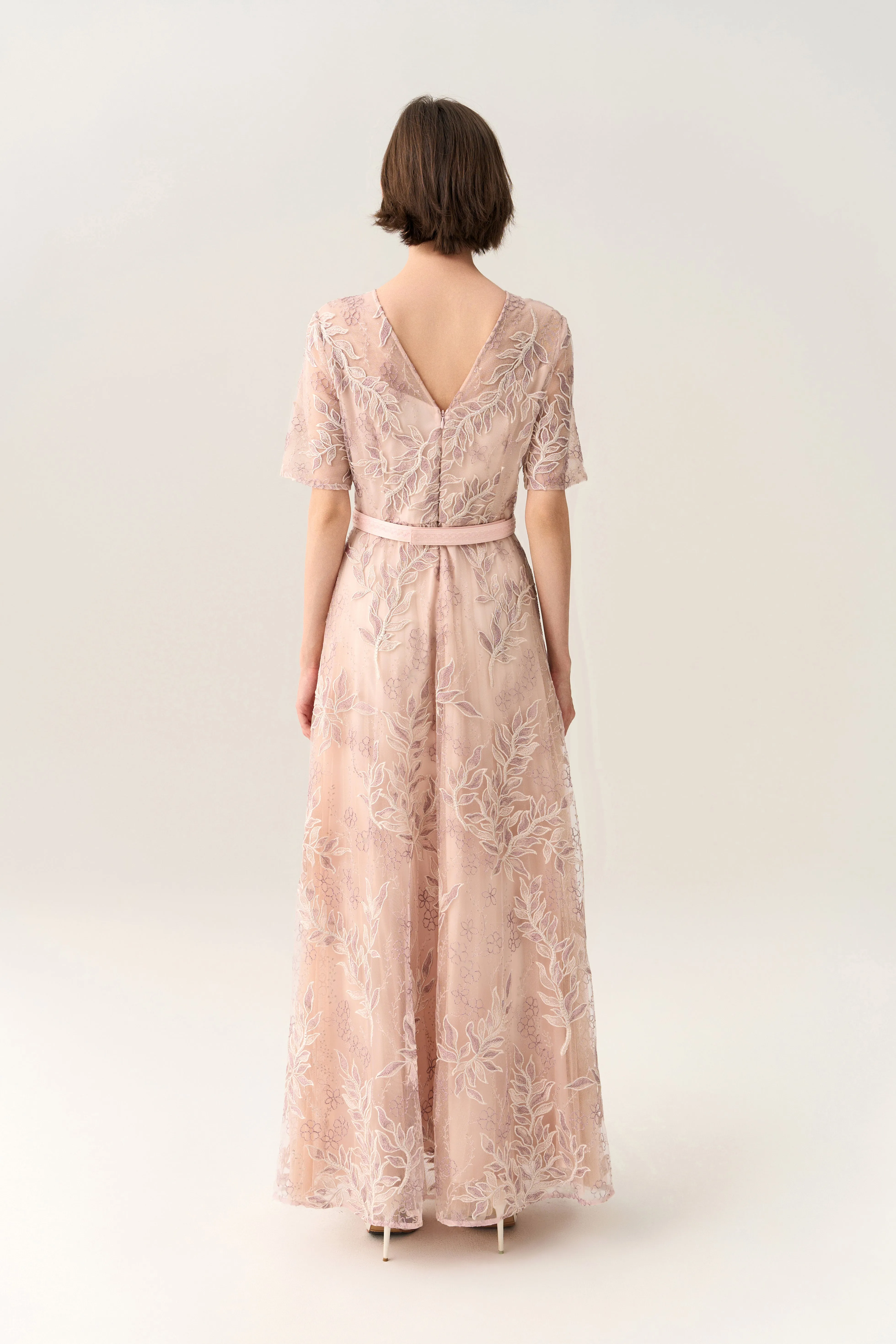Tie-waist Sequin & Embroidery Mesh Dress QuickDryTech LightweightInsulation