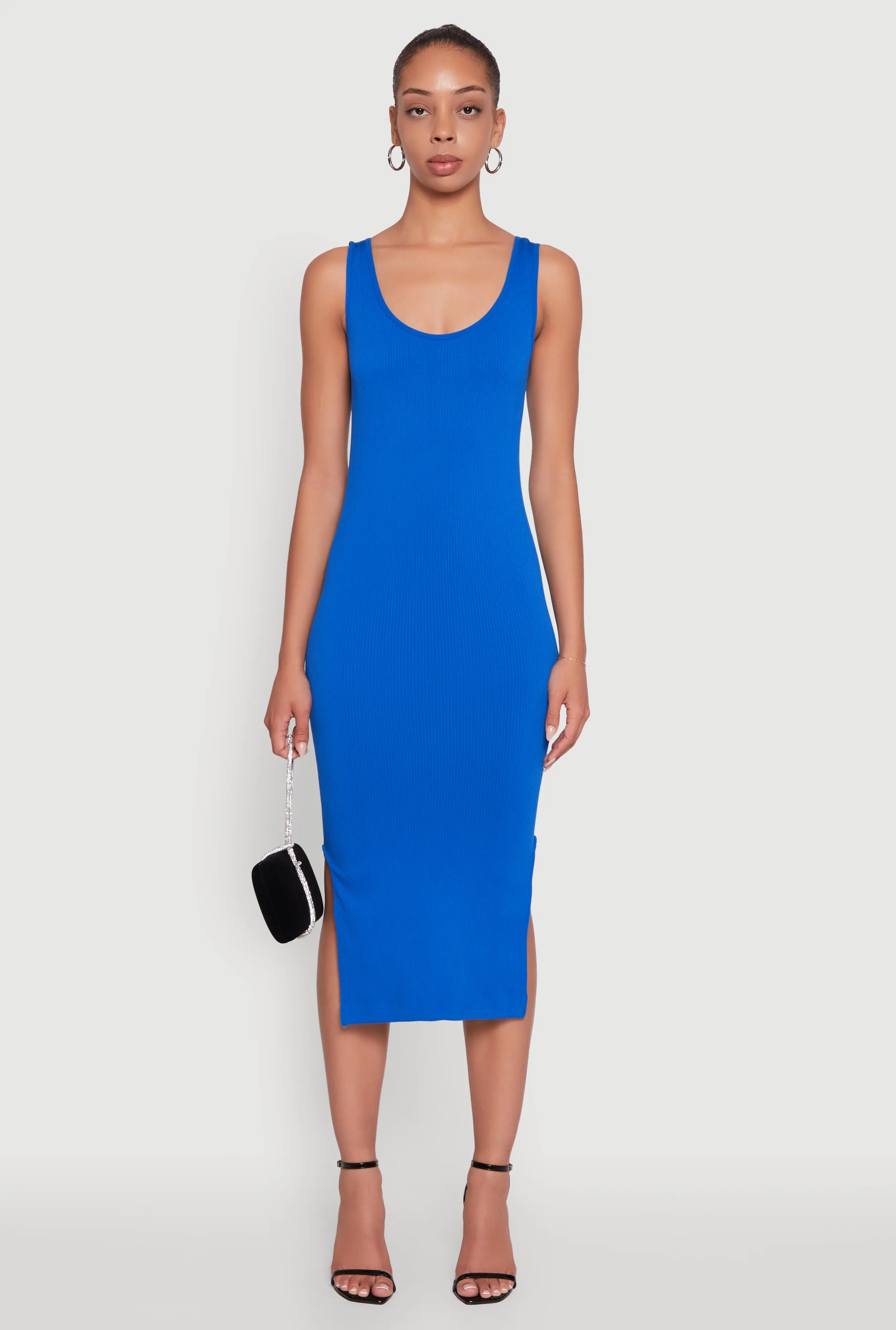Chic Comfort Rib Knit Scoop Neck Side Slit Tank Dress