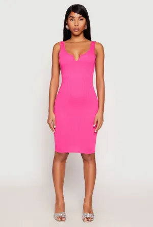 Casual Fashion Elegant Appearance Ribbed Knit Notch Neck Dress