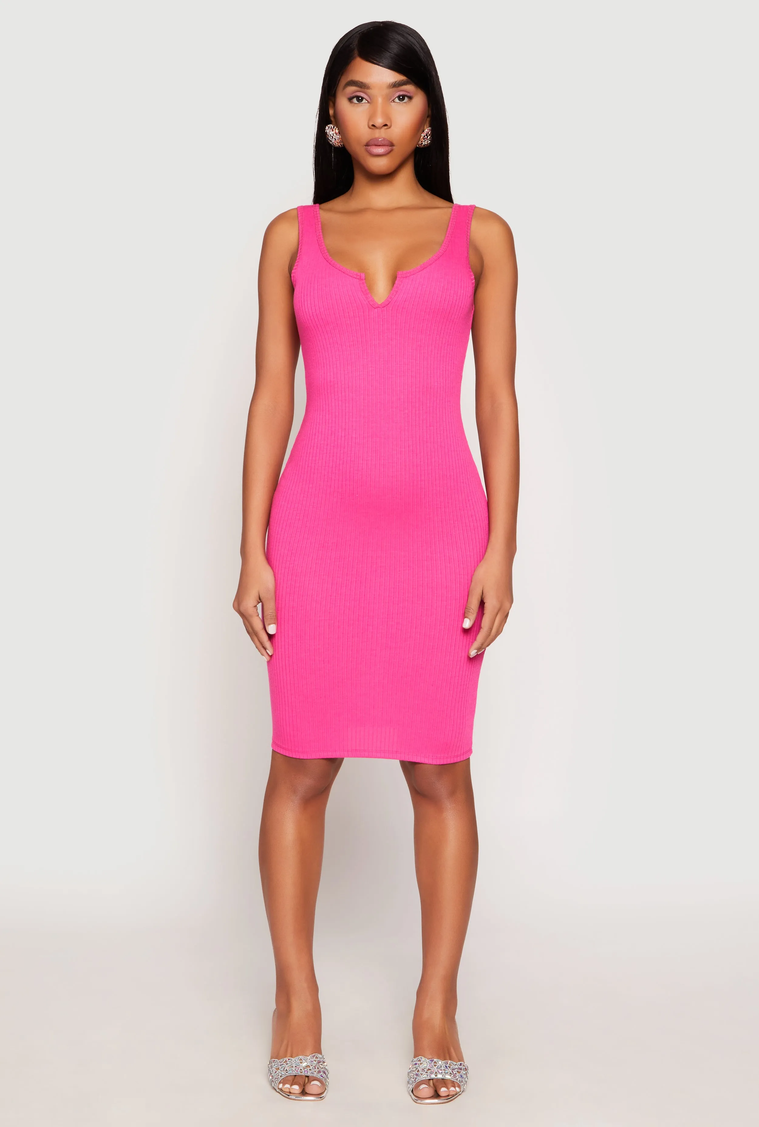 Casual Fashion Elegant Appearance Ribbed Knit Notch Neck Dress