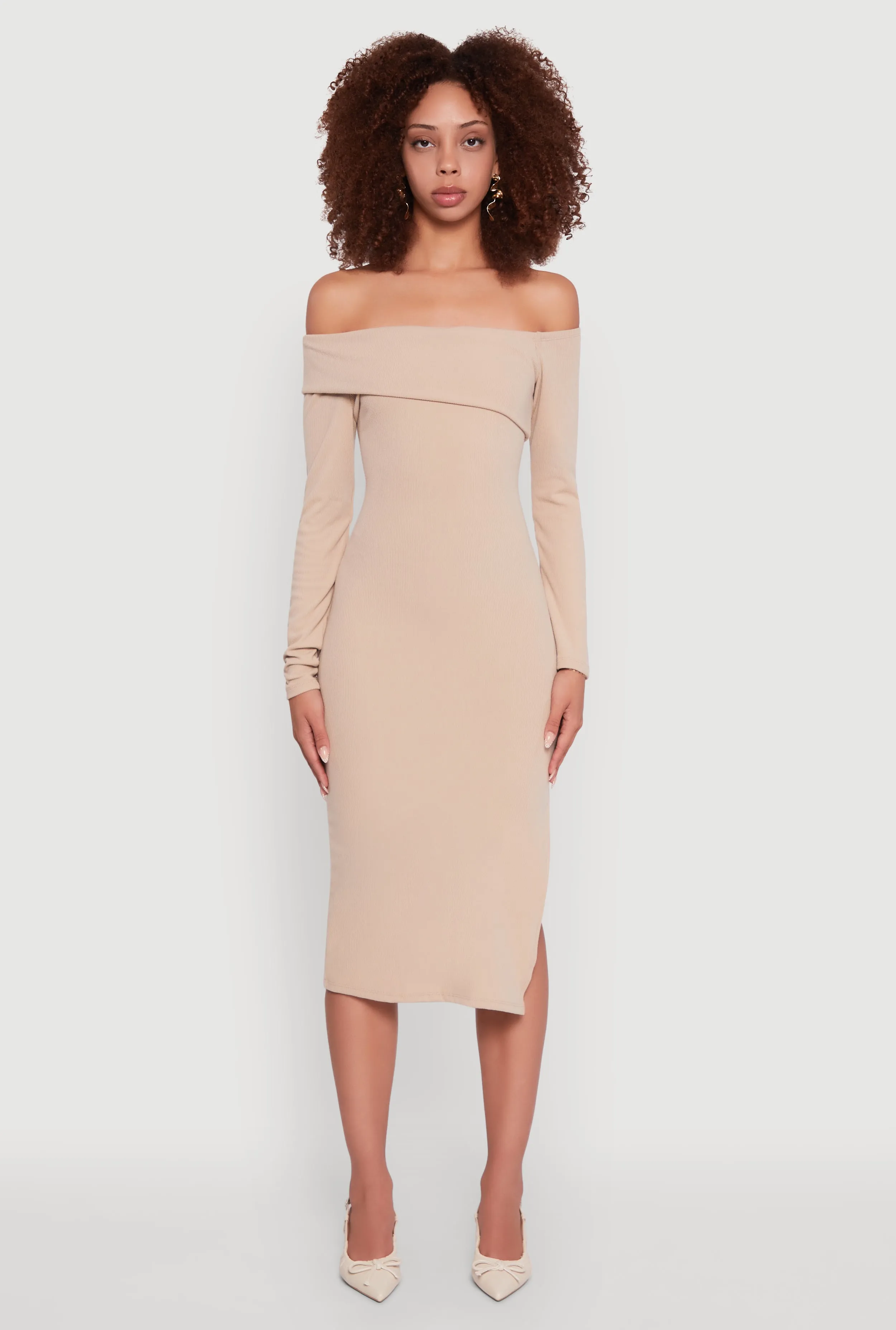 Asymmetrical Fold Over Off The Shoulder Side Slit Dress Ball Night