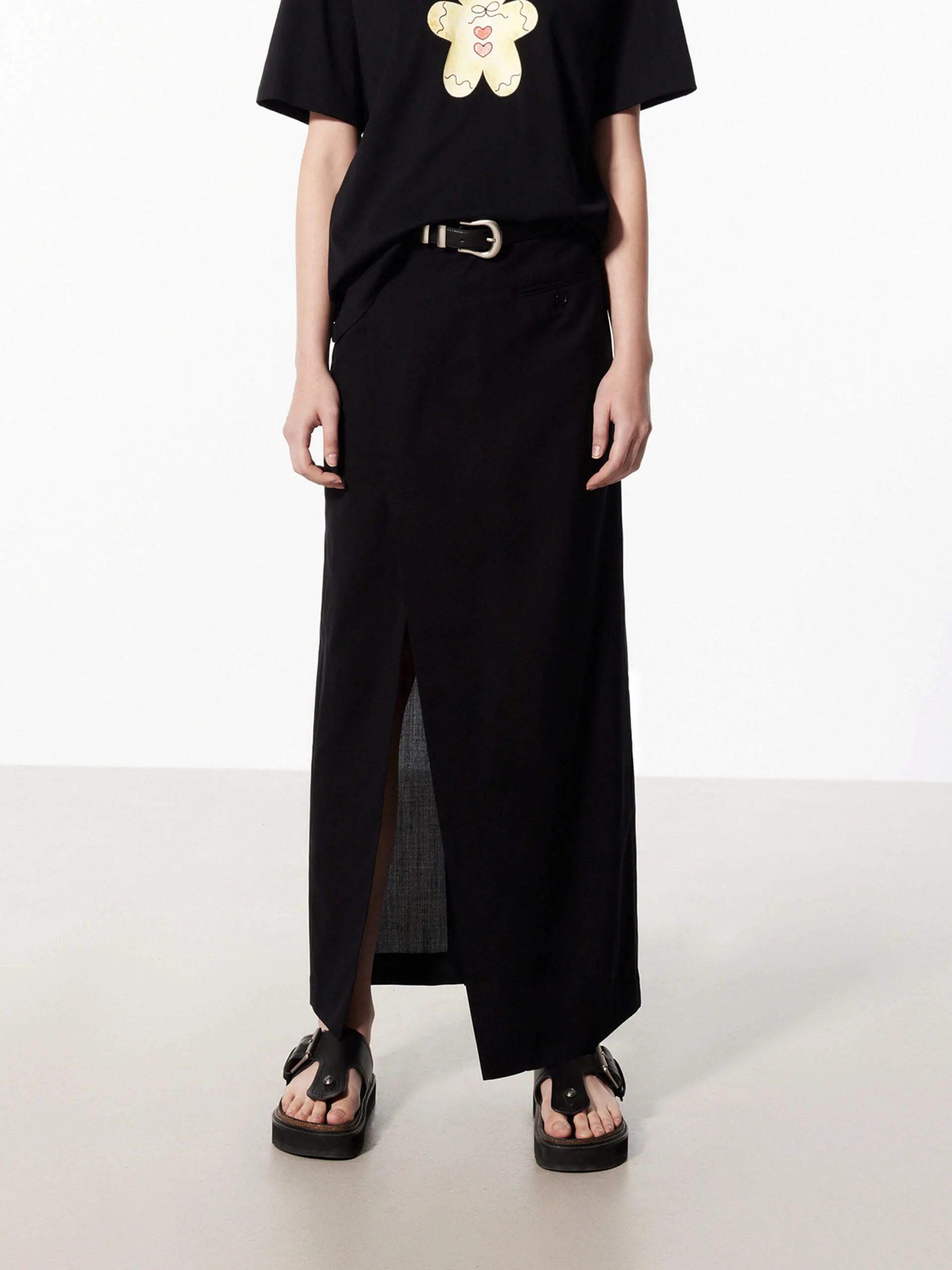 Wrap Detail Midi Skirt Simple Look Twist Front Design
