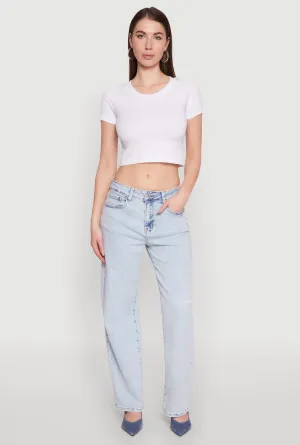 Breathable Lining System Night Out Neutral Textured WAX Acid Wash Straight Leg Jeans