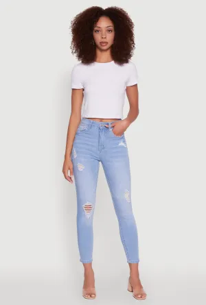 Lightweight Denim Weather Proof WAX High Waisted Distressed Stretch Skinny Jeans