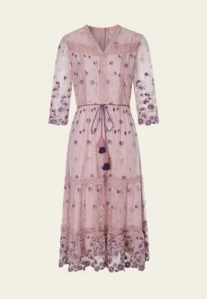Italian Flair Bohemian Purple V-neck Embroidered Dress