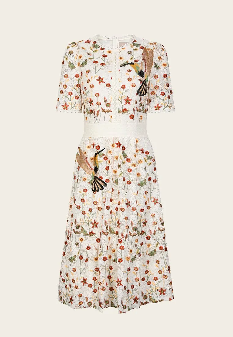Focus Mood Neo Mode White Nature Embroidered Lace Dress
