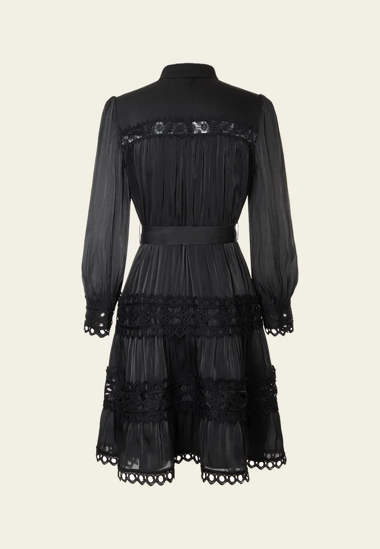 Cloud Core Cut-out Lace-detail Belted Dress