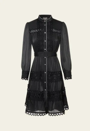Sky Mood Cut-out Lace-detail Belted Dress