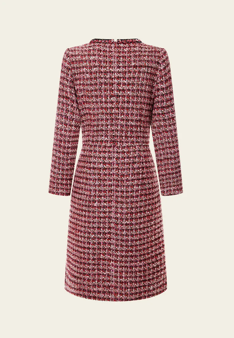 Contrasting-trim Checked Tweed Dress Leader Core AntiClingFabric