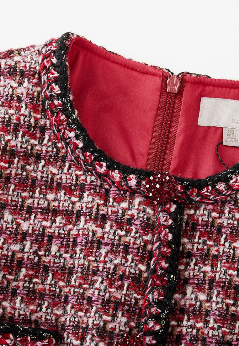 Contrasting-trim Checked Tweed Dress TearResistant Material