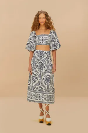 Style Layering Off-White Tropical Cameo Euroflax? Premium Linen Midi Skirt