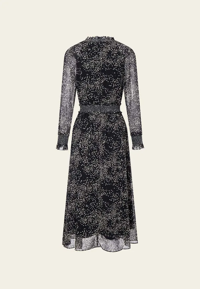 Ruffled Jacquard Chiffon Maxi Dress Shoot Mood Stretchable Waistband