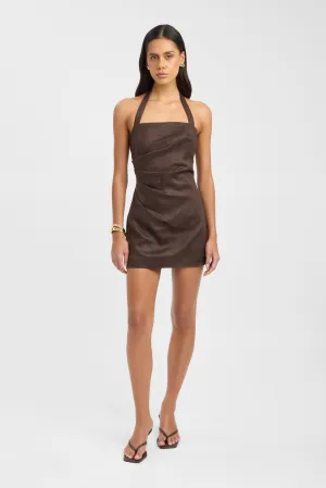AdjustableHemline Palm Halter Mini Dress