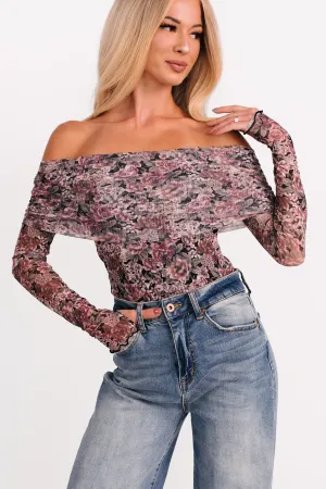 Daisy Fresh Off The Shoulder Floral Bodysuit (Black) Gym Picnic