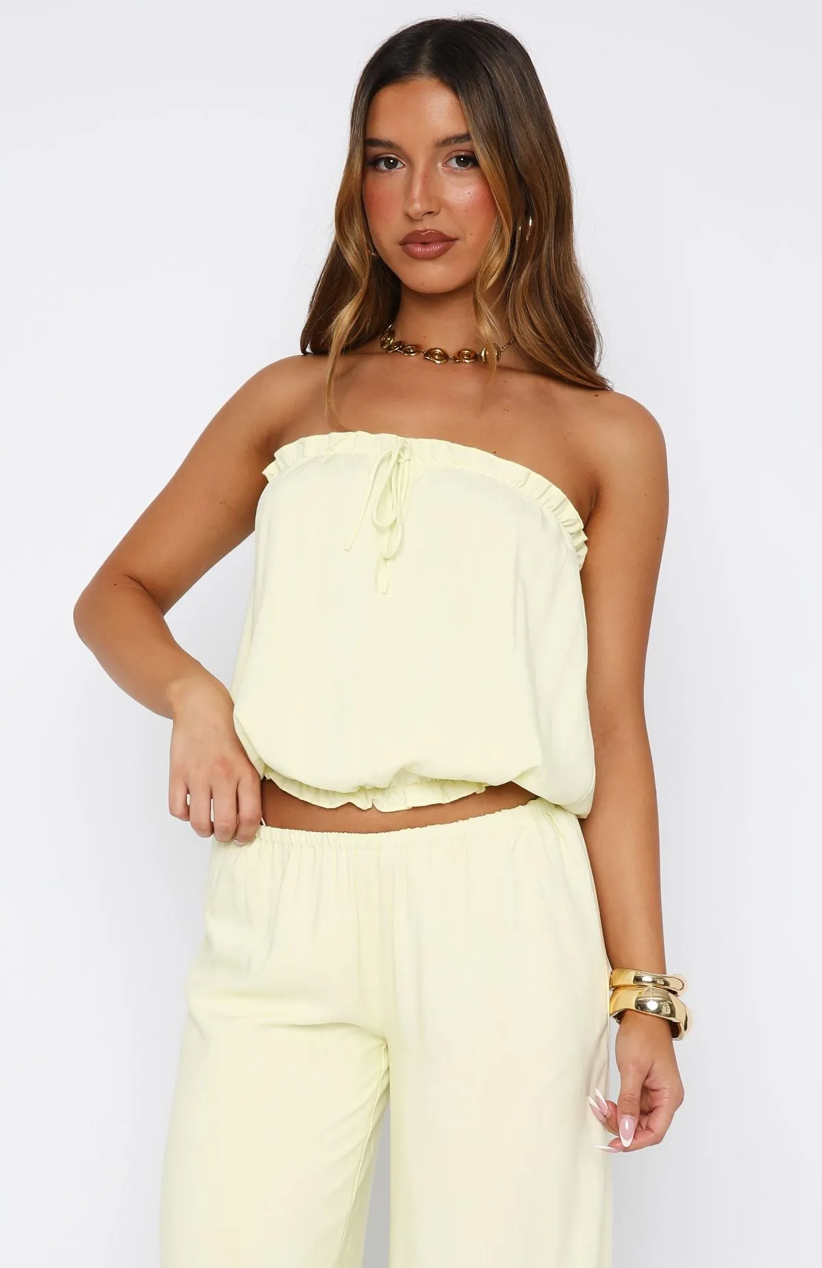 Golden Child Strapless Top Lemon Airy Mesh Lining