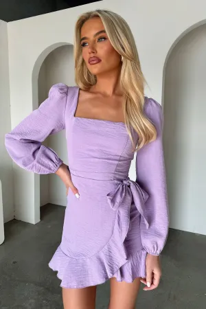 Silvana Long Sleeve Wrap Mini Dress - Lilac Night Sparkle Non Irritating Tags