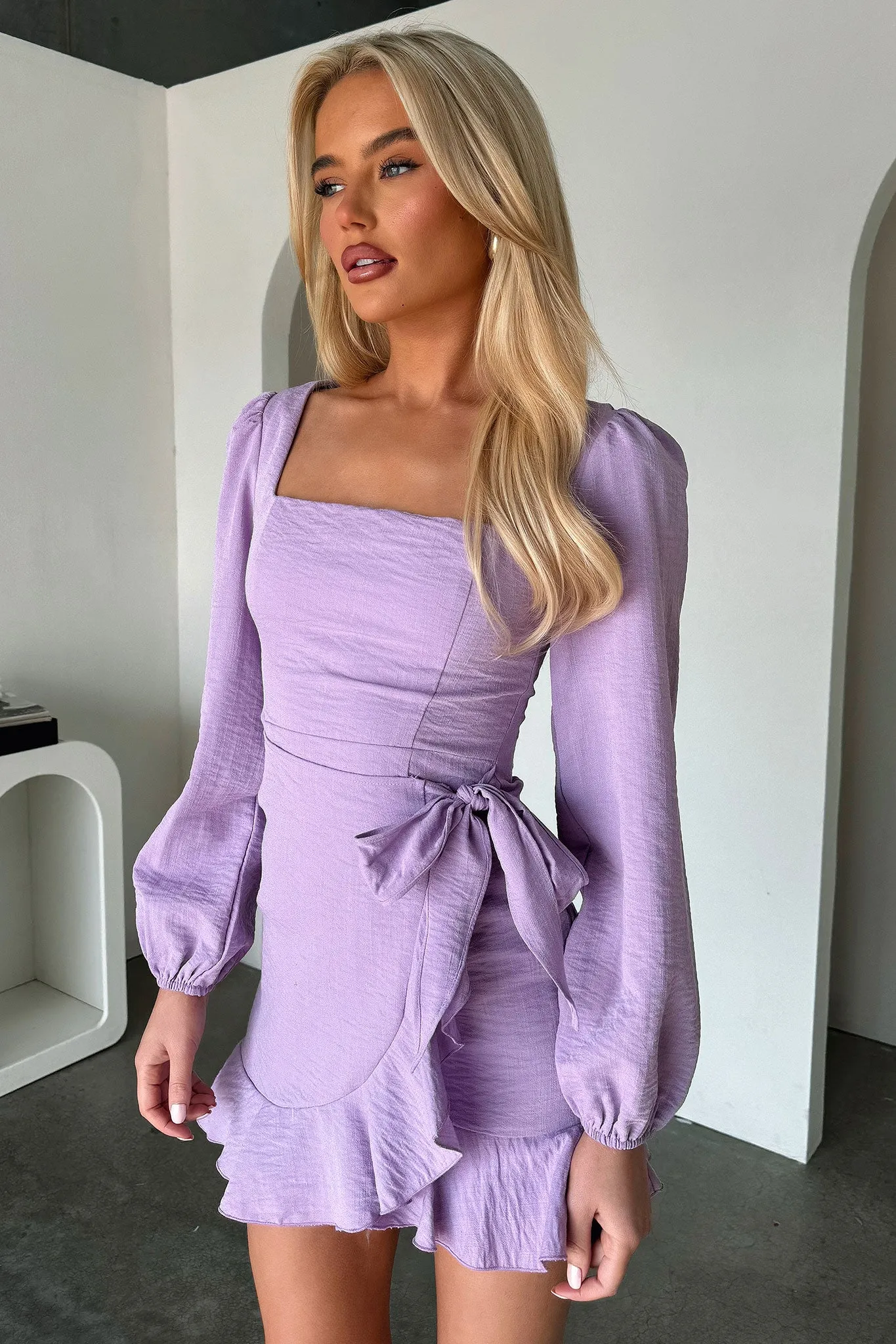 elegant design Casual Design Silvana Long Sleeve Wrap Mini Dress - Lilac