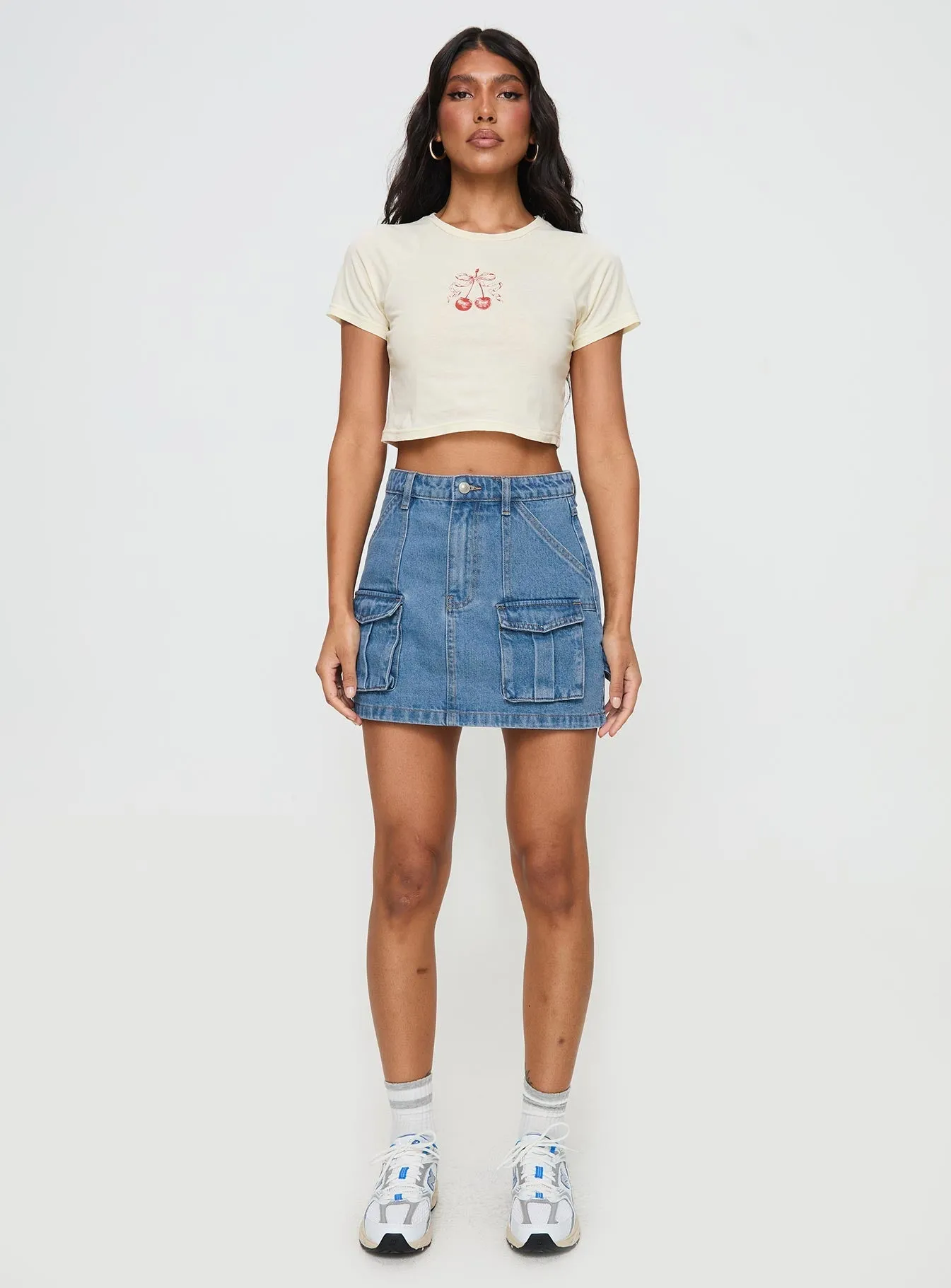 Subtle Details Chillders Denim Mini Skirt Mid Wash Petite
