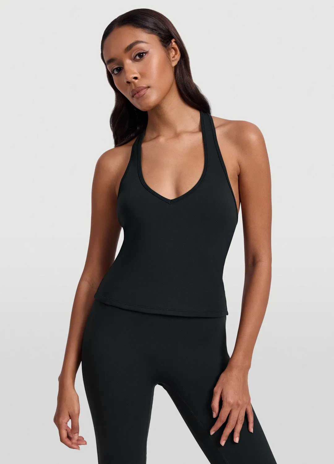 Open Back Halter Tank Top Dynamic Tension Control Soft Shell Fabric