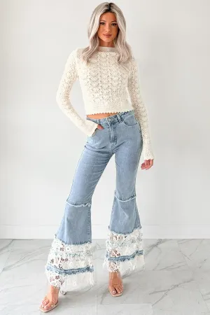 Beatrice Floral Crochet POL Flare Jeans (Denim) AntiStatic Weave